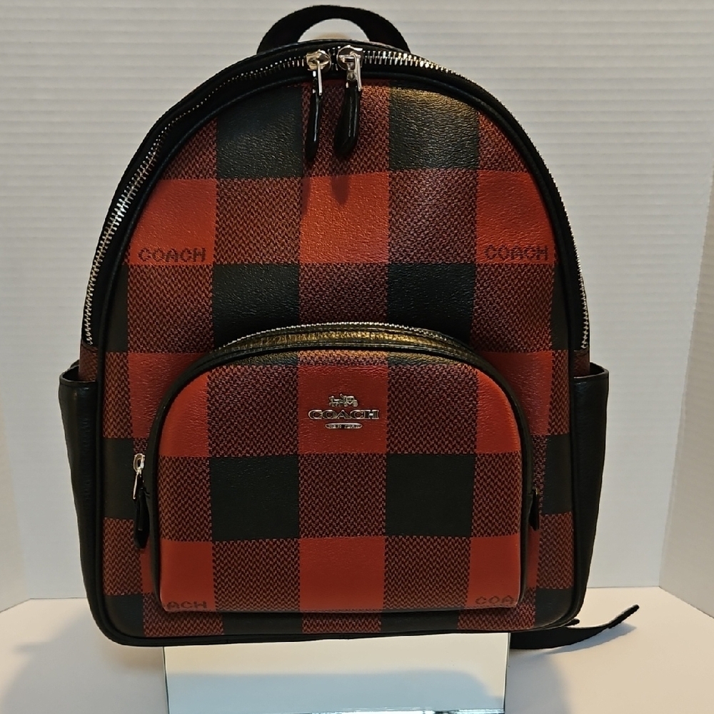 (NWOT) Authentic Coach Red and Black Checkered  Backpack